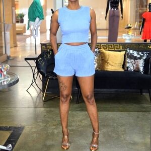 Blue Women's Shorts Set